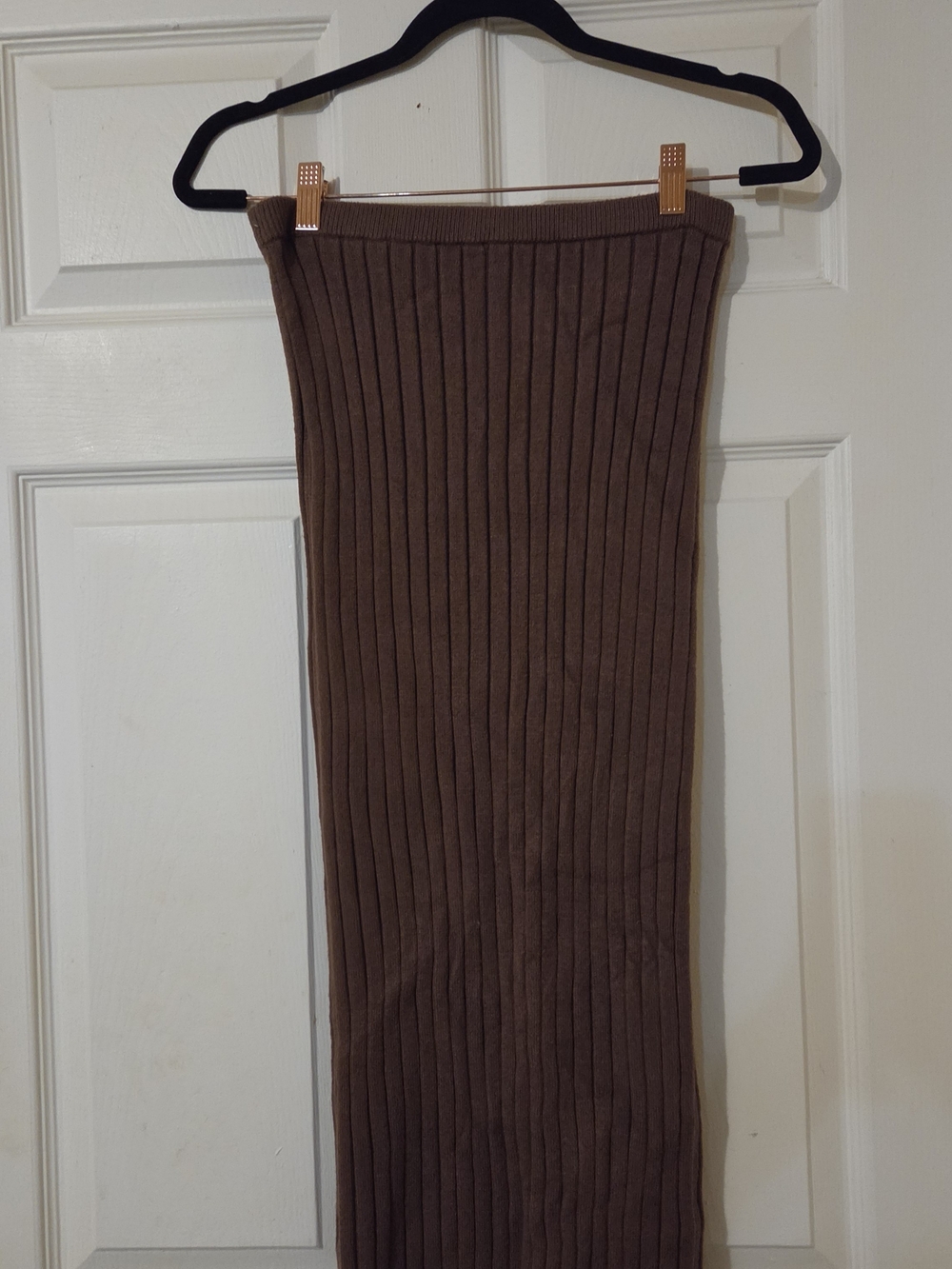 Dynamite Ribbed Brown Midi Skirt